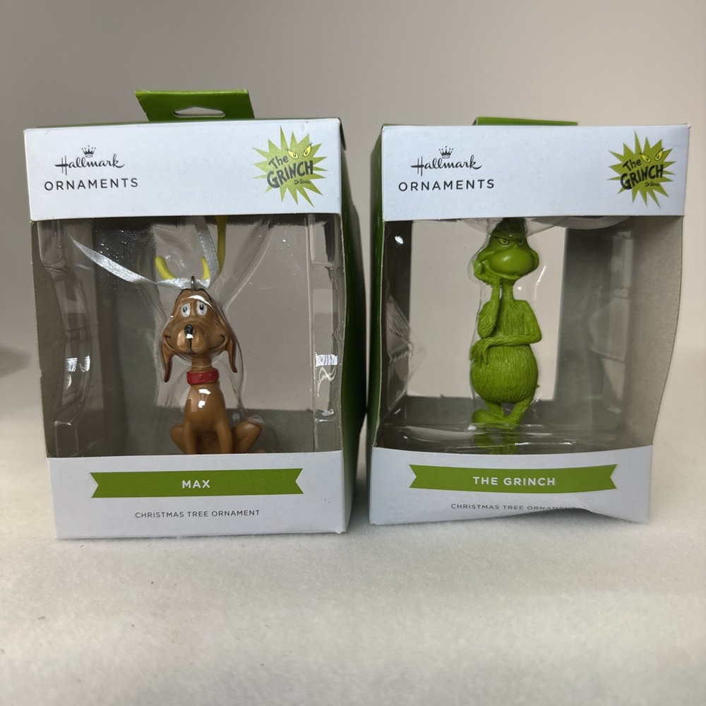 Hallmark The Grinch & Max Christmas Ornament Set 2 Pc New in Box Dr Seuss